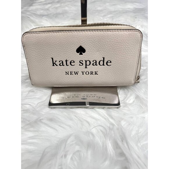 Kate Spade New York Pebbled Leather Zip-Around Wallet Beige EUC‎ - Picture 1 of 8